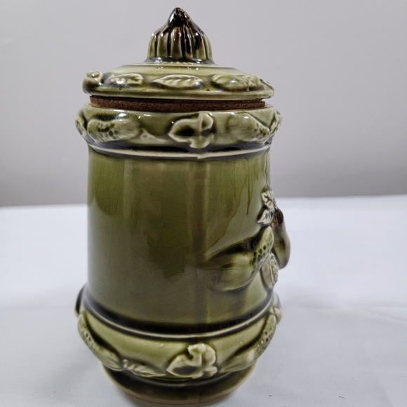 Vintage Tilso Japan Instant Coffee  Canister Green Majolica Fruits Nut - Picture 3 of 10